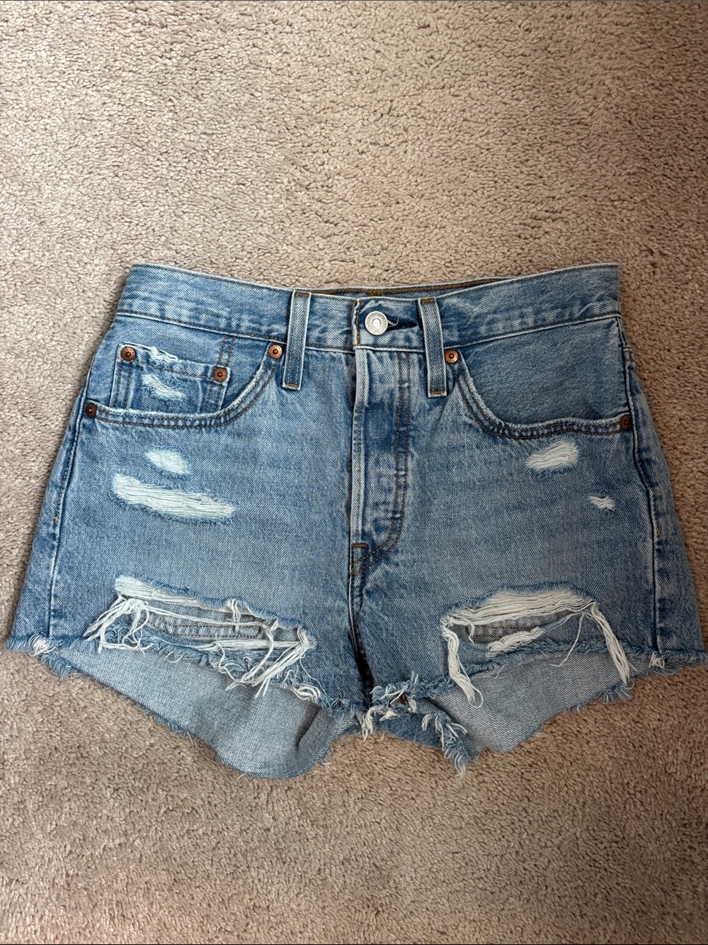 Levi's 501 Light Wash Distressed Denim Shorts